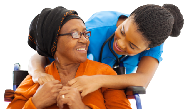 elderly woman with carer